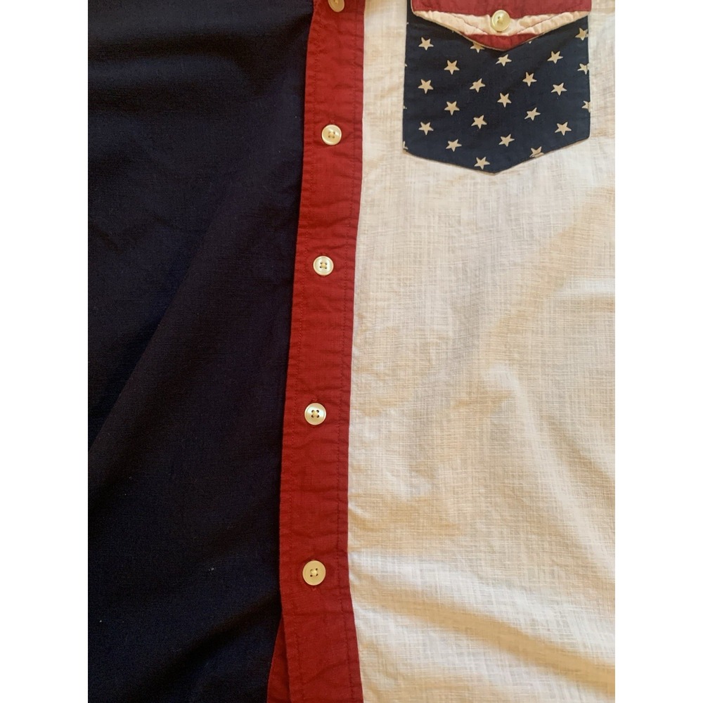 Red Head Button Down‎ Short Sleeve Shirt Mens Small American Flag All Over Print - Picture 5 of 10